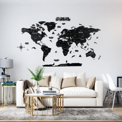 Wooden World Map with States - Push Pin 3D World Maps, Tuana Wood Wall Art