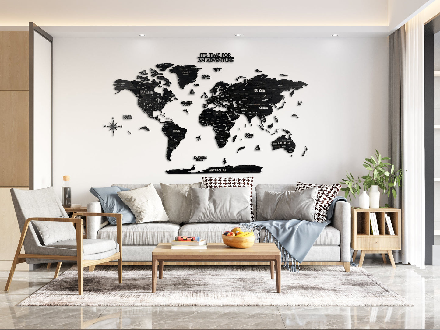 Wooden World Map with States - Push Pin 3D World Maps, Tuana Wood Wall Art