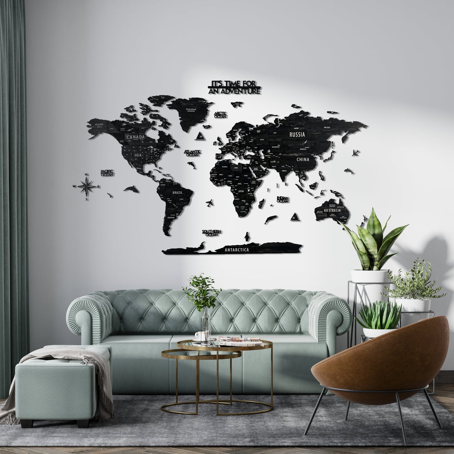 Wooden World Map with States - Push Pin 3D World Maps, Tuana Wood Wall Art