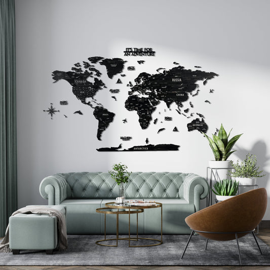Wooden World Map with States - Push Pin 3D World Maps, Tuana Wood Wall Art