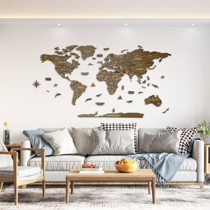 Wood Map - Wooden World Map Puzzle, 3D Wall Art Betul