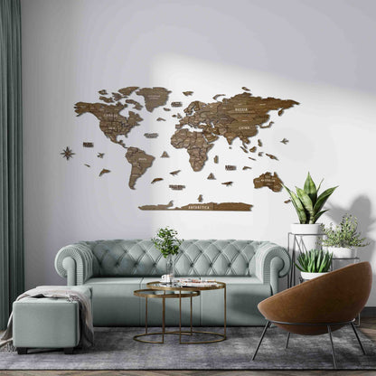 Wood Map - Wooden World Map Puzzle, 3D Wall Art Betul