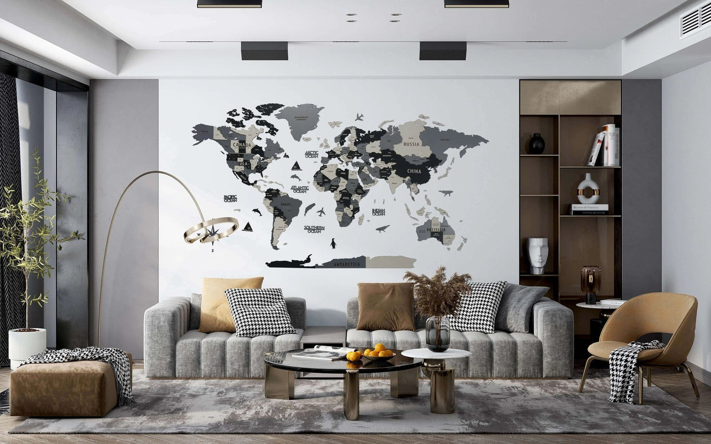 Wood Map Living Room Wall Decor - World Map Wall Art