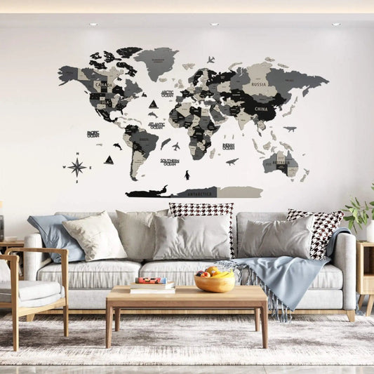 Wood Map Living Room Wall Decor - World Map Wall Art