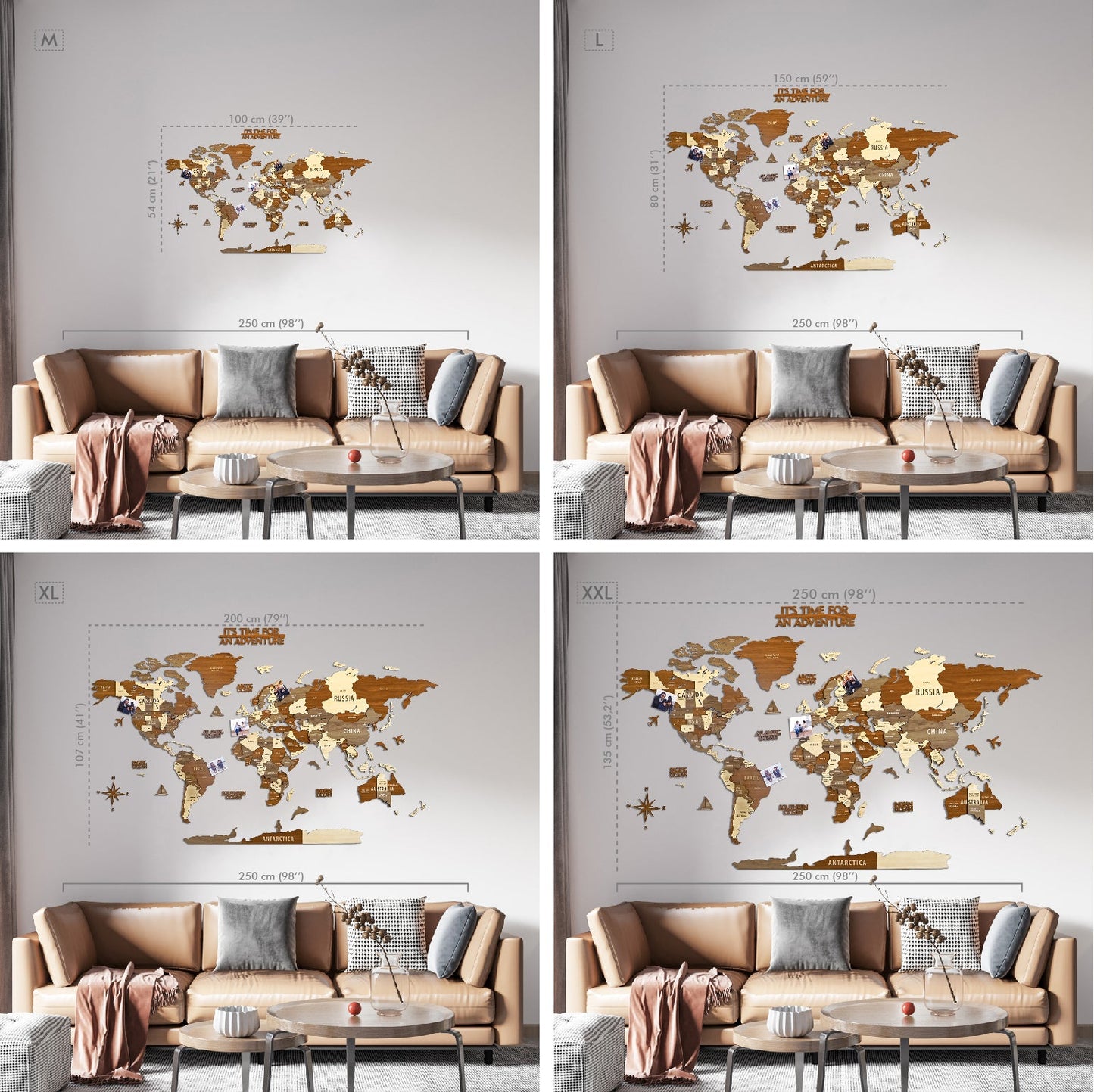 Wooden World Map Wall Art - 3d Wood Push Pin Maps, Multicolor