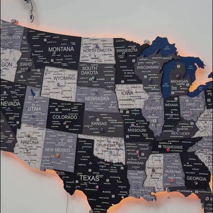 Wooden 3d LED Map of USA - Nordik