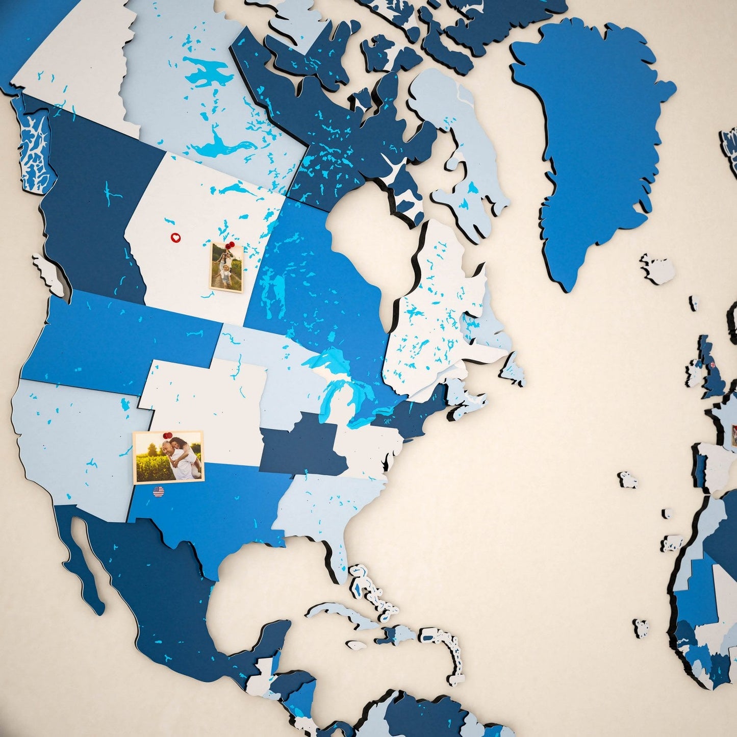 Wooden World Map with Pins - 3D & Vibrant Colors (Navy)