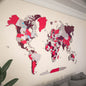 World Map Wall Art - UV Print on Wood, Vibrant Colors and 3D (Crimson)