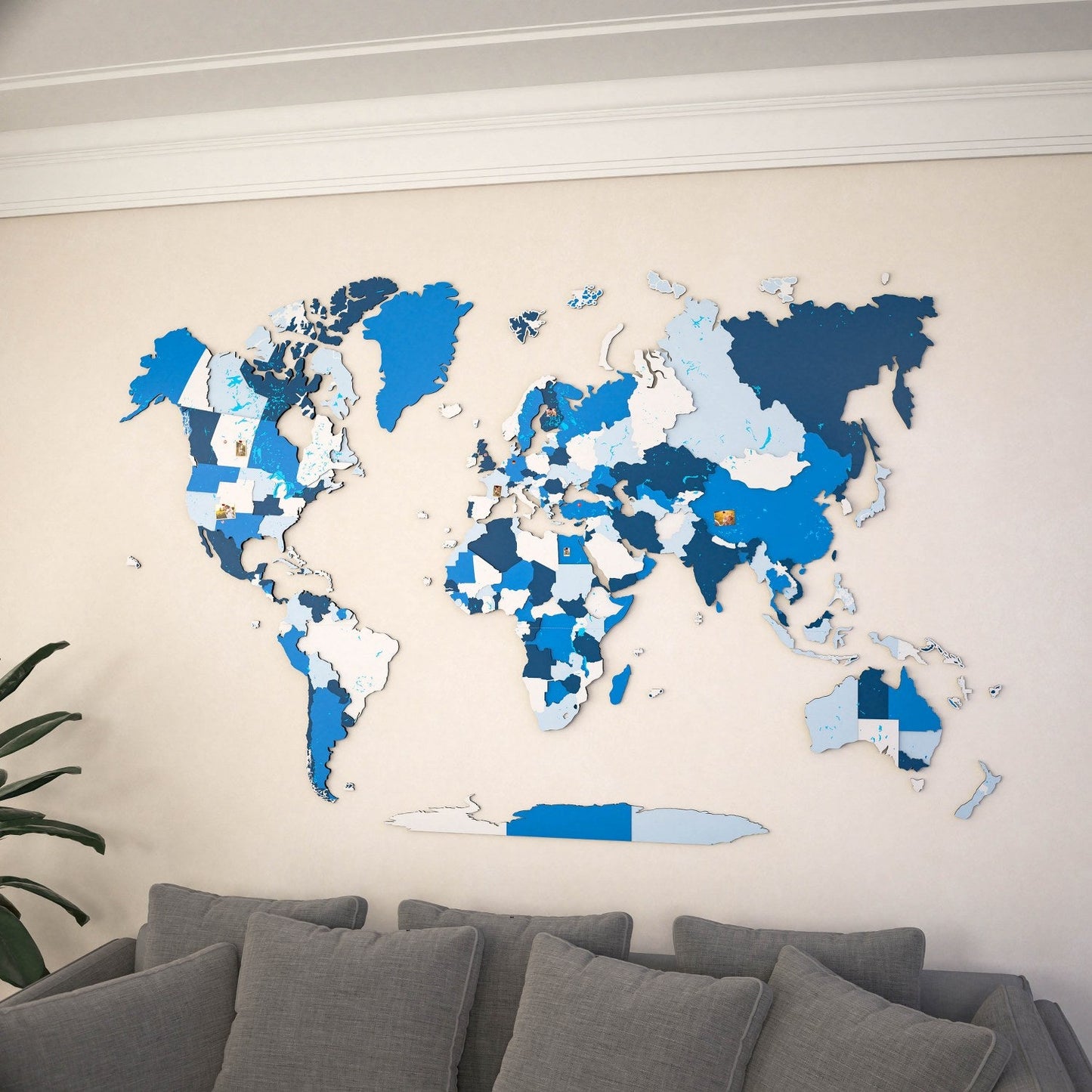 Wooden World Map with Pins - 3D & Vibrant Colors (Navy)
