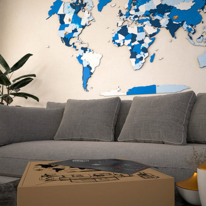 Wooden World Map with Pins - 3D & Vibrant Colors (Navy)