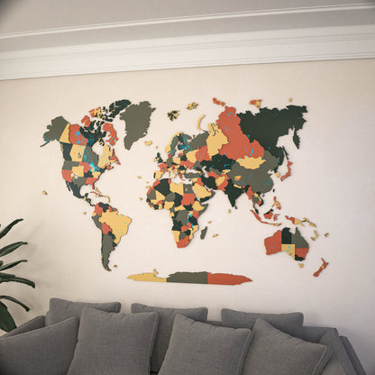 Map of the World Art for Wall - 3D & Vibrant Colors (Sage)