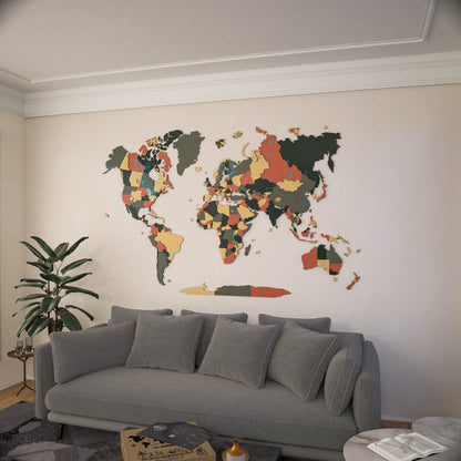 Map of the World Art for Wall - 3D & Vibrant Colors (Sage)