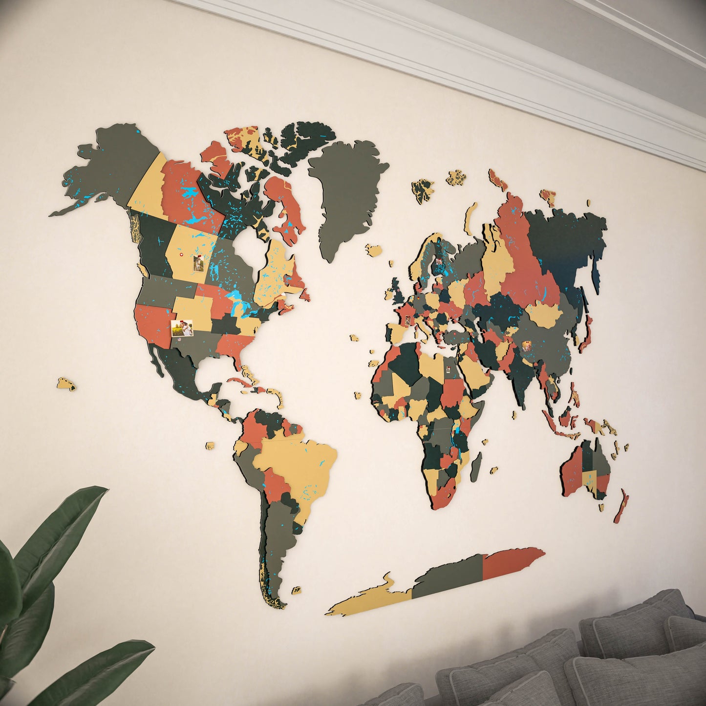 Map of the World Art for Wall - 3D & Vibrant Colors (Sage)