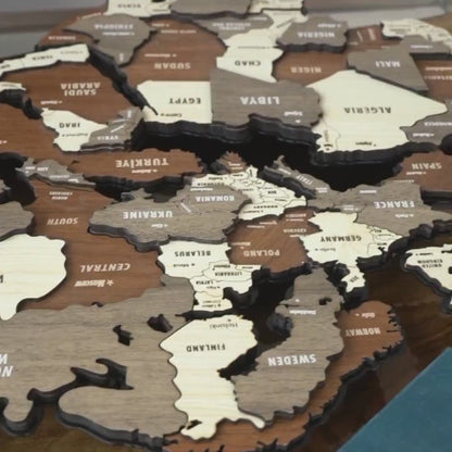 Wooden World Map Puzzle - 3d Wood Push Pin Maps, Wooden on Metal
