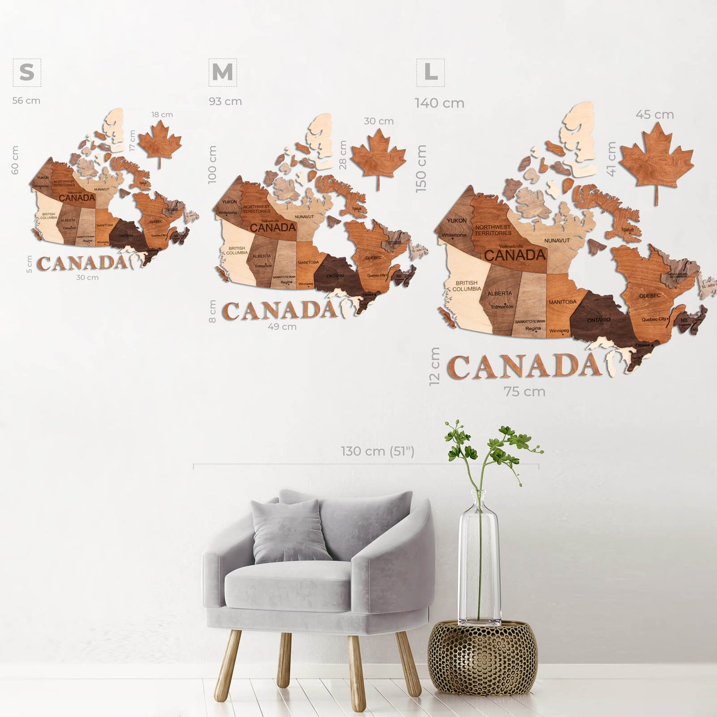 3D Canada Wooden Map Multicolor