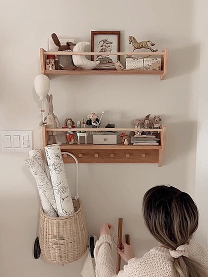 Nursery Wall Shelf with Hooks