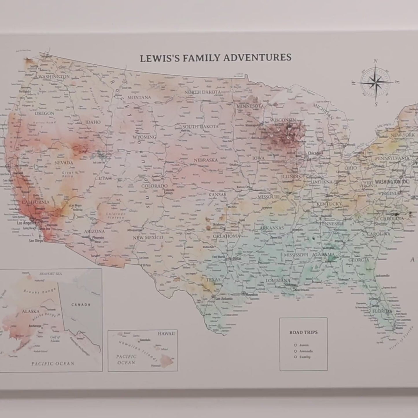 Wooden Canvas USA Map - Onyx