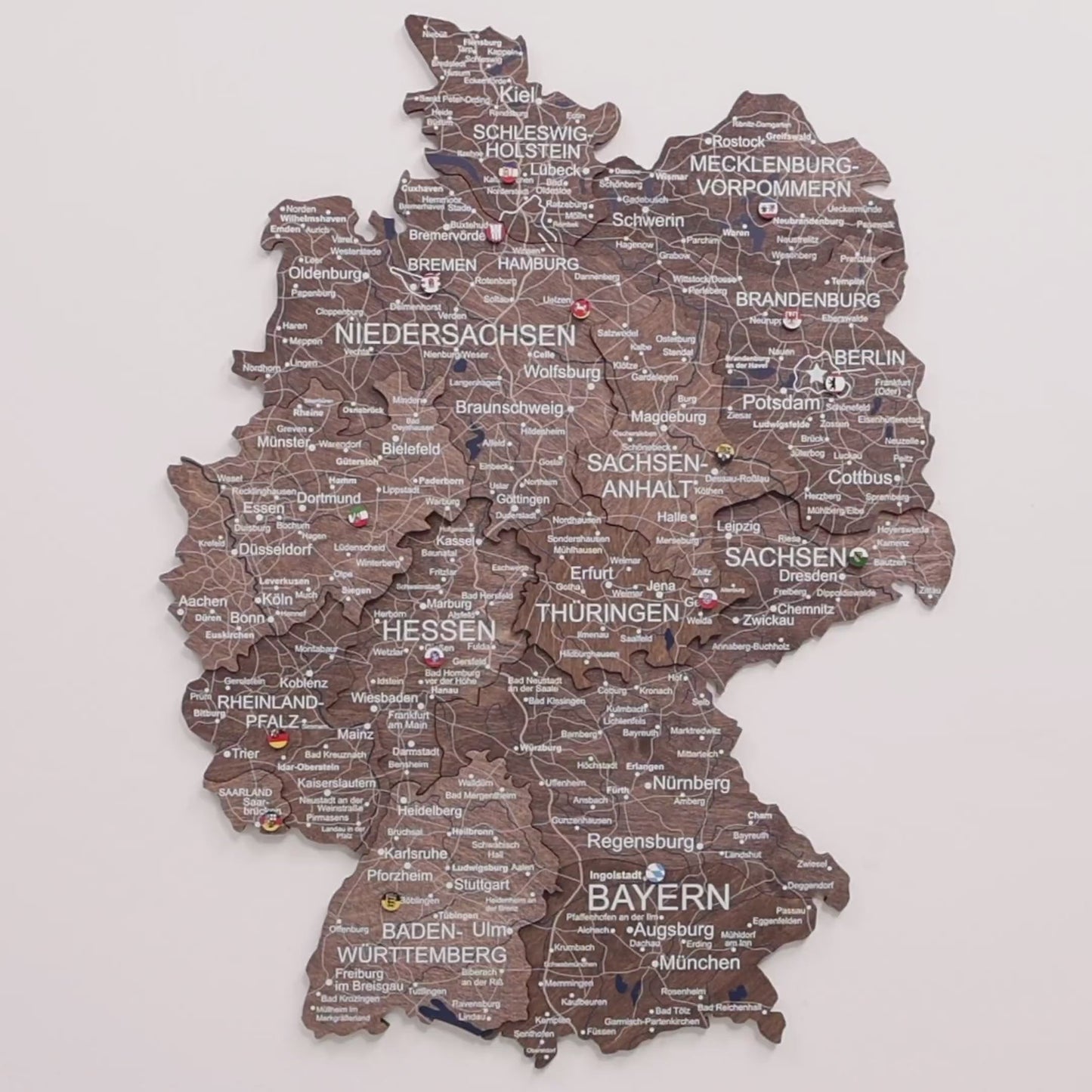 3D Germany Wooden Map Dark Walnut