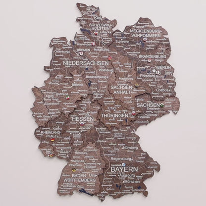 3D Germany Wooden Map Dark Walnut