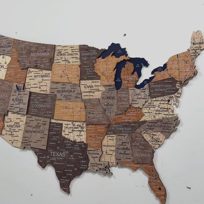Wooden 3d Map of USA - Multicolor