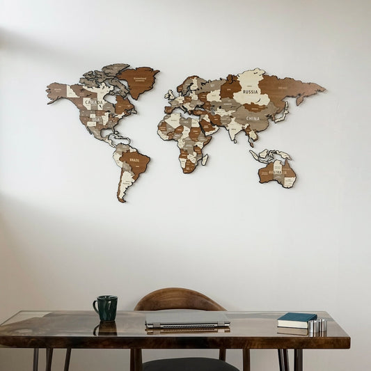 Wooden World Map Puzzle - 3d Wood Push Pin Maps, Wooden on Metal