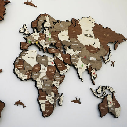 Wooden World Map Puzzle - 3d Wood Push Pin Maps, Wooden on Metal