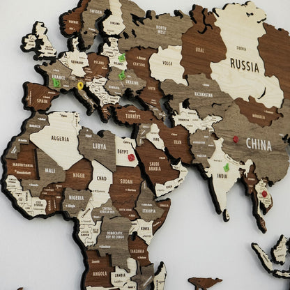 Wooden World Map Puzzle - 3d Wood Push Pin Maps, Wooden on Metal