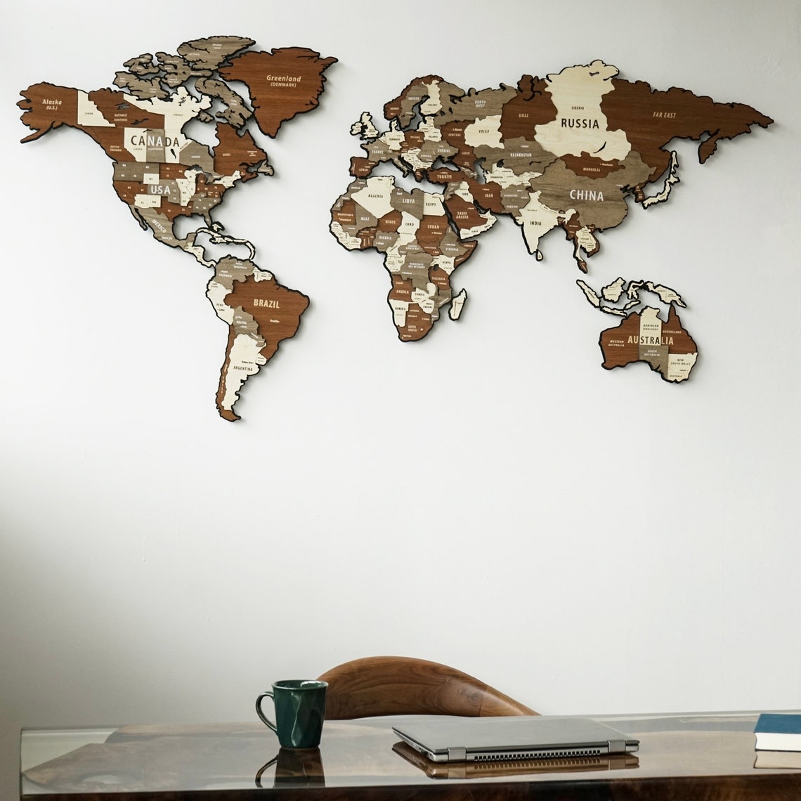 Wooden World Map Puzzle - 3d Wood Push Pin Maps, Wooden on Metal