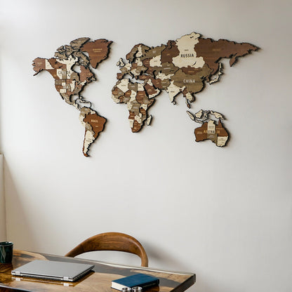 Wooden World Map Puzzle - 3d Wood Push Pin Maps, Wooden on Metal