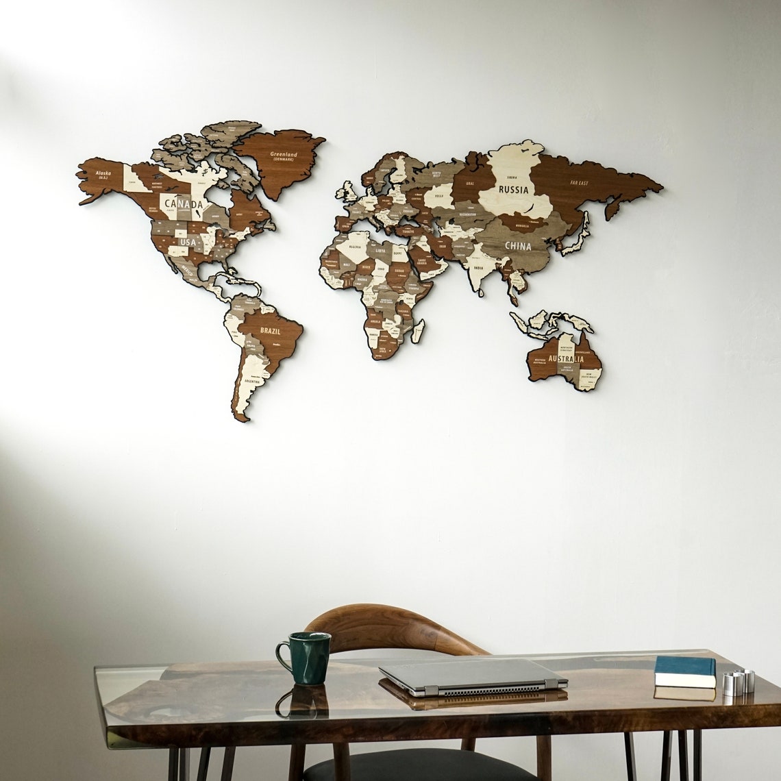 Wooden World Map Puzzle - 3d Wood Push Pin Maps, Wooden on Metal