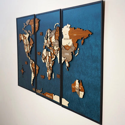 Wooden World Map 3D Multilayered, Pin Adventures & Home Decors