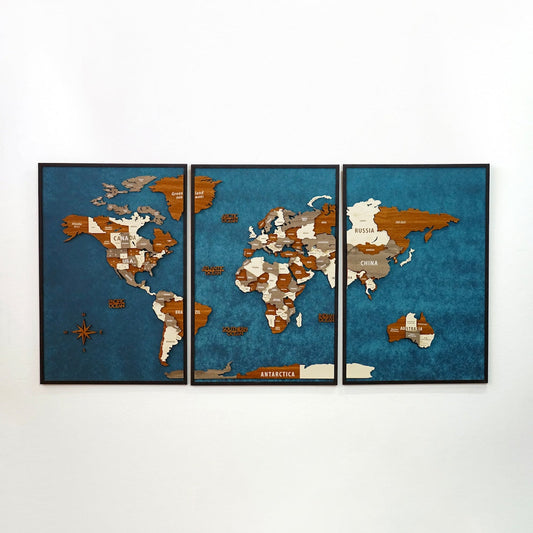 Wooden World Map 3D Multilayered, Pin Adventures & Home Decors