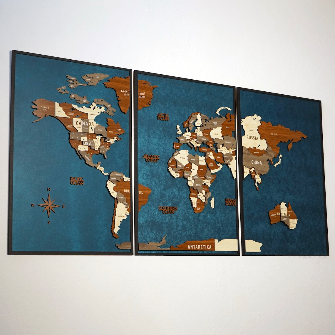 Wooden World Map 3D Multilayered, Pin Adventures & Home Decors