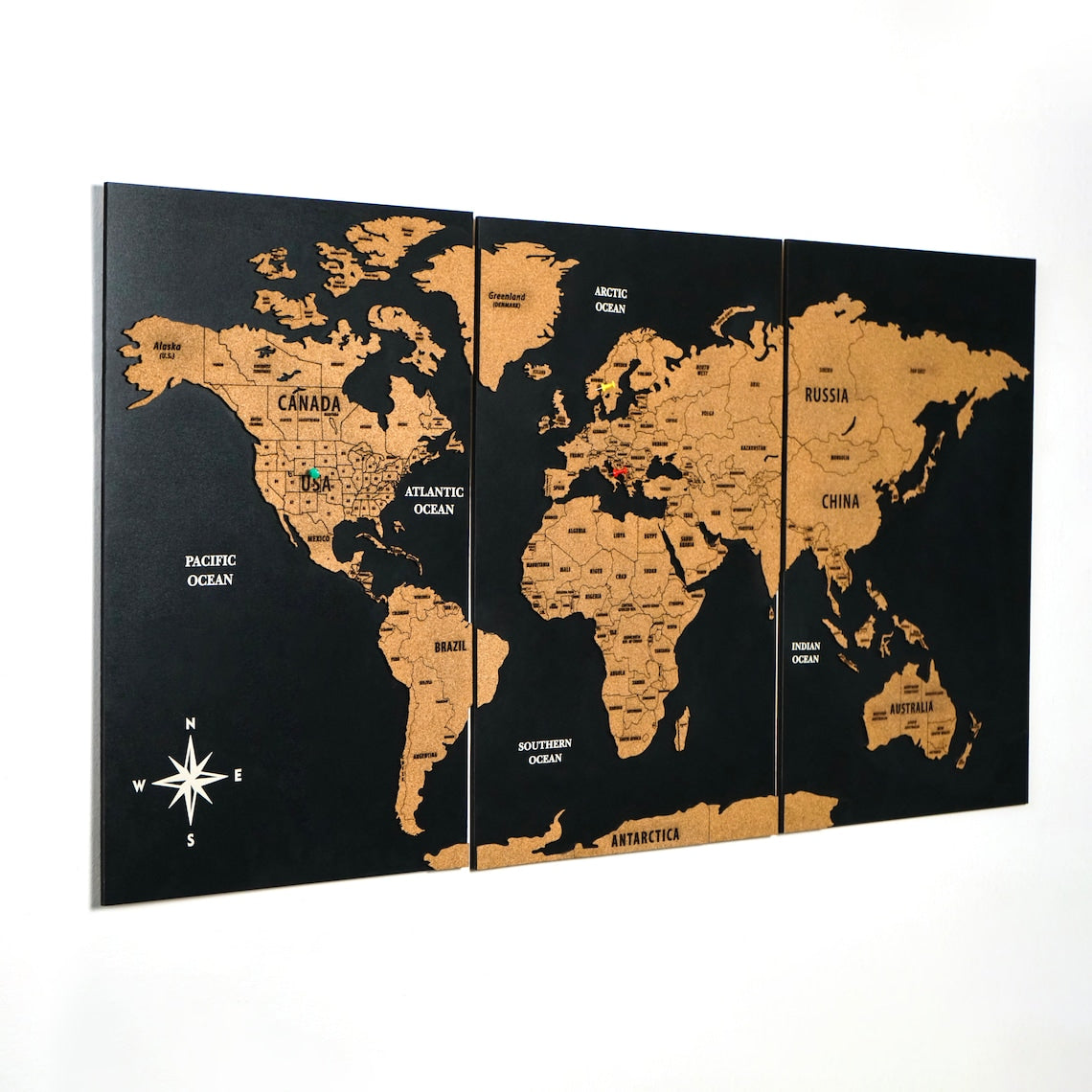 Wooden Cork World Map with Pins - Add Travel Photos