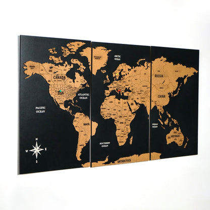 Wooden Cork World Map with Pins - Add Travel Photos