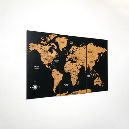 Wooden Cork World Map with Pins - Add Travel Photos