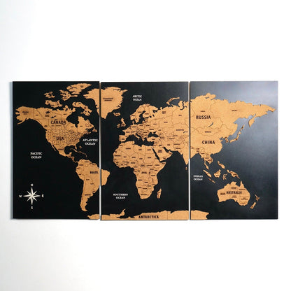 Wooden Cork World Map with Pins - Add Travel Photos