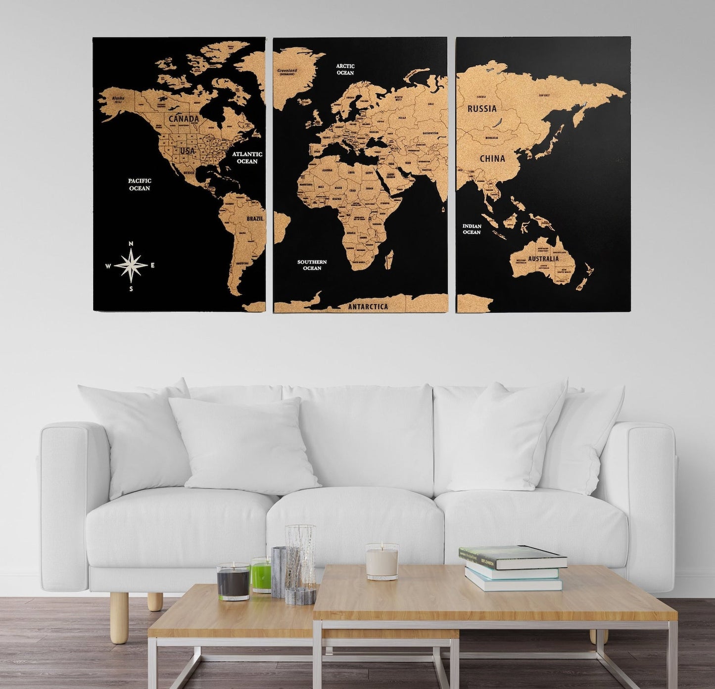 Wooden Cork World Map with Pins - Add Travel Photos