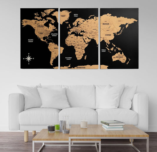 Wooden Cork World Map with Pins - Add Travel Photos