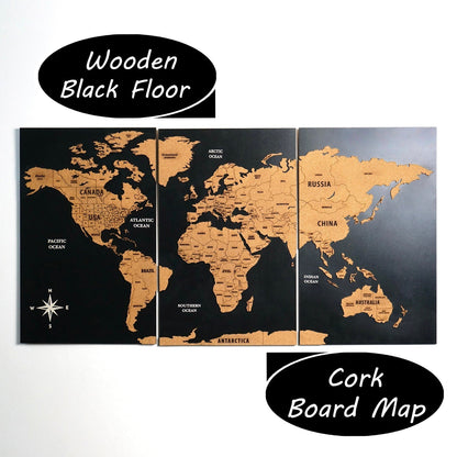 Wooden Cork World Map with Pins - Add Travel Photos