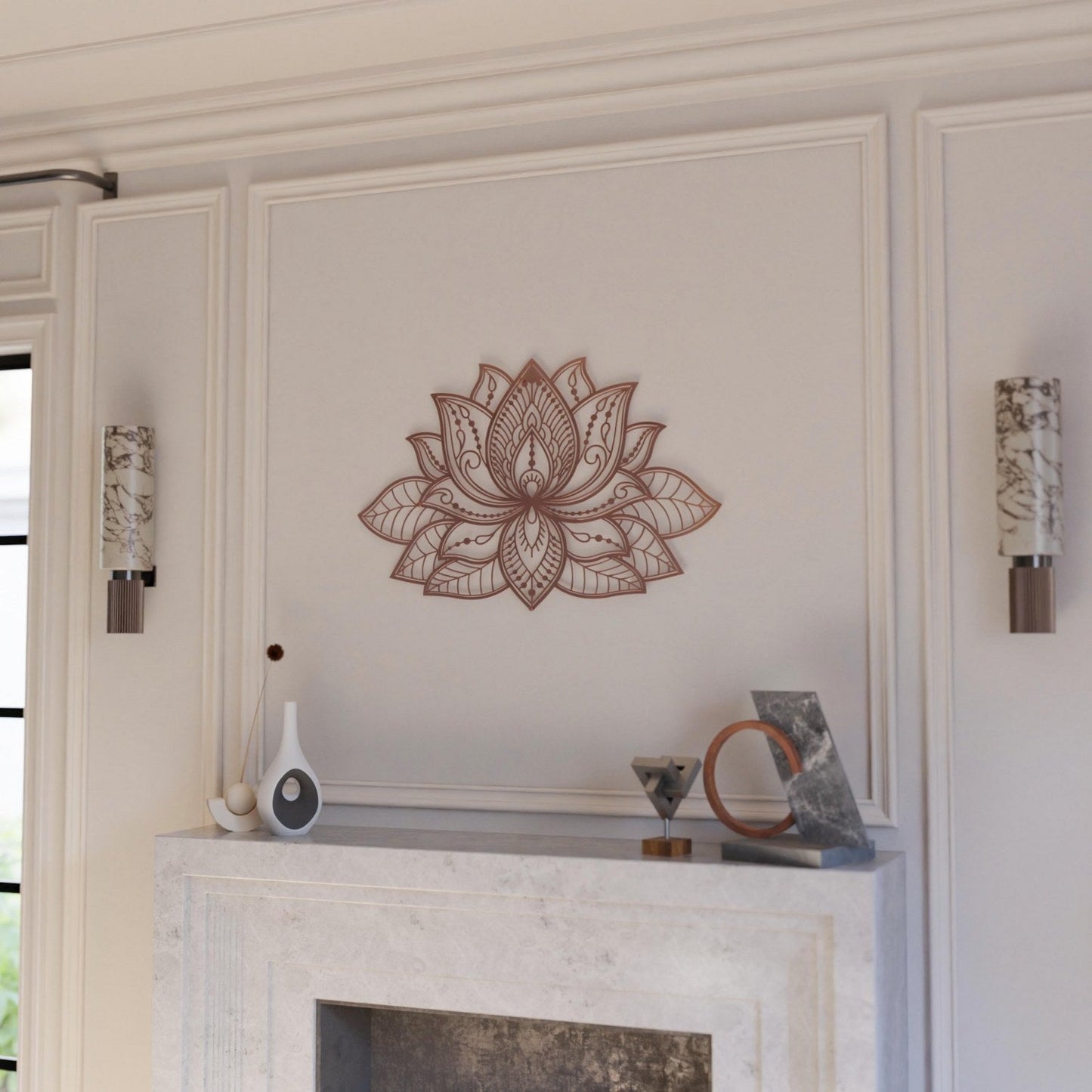 Lotus Mandala Wall Art For Living Room- Spiritual Home Decor Ideas, Shiny Metal