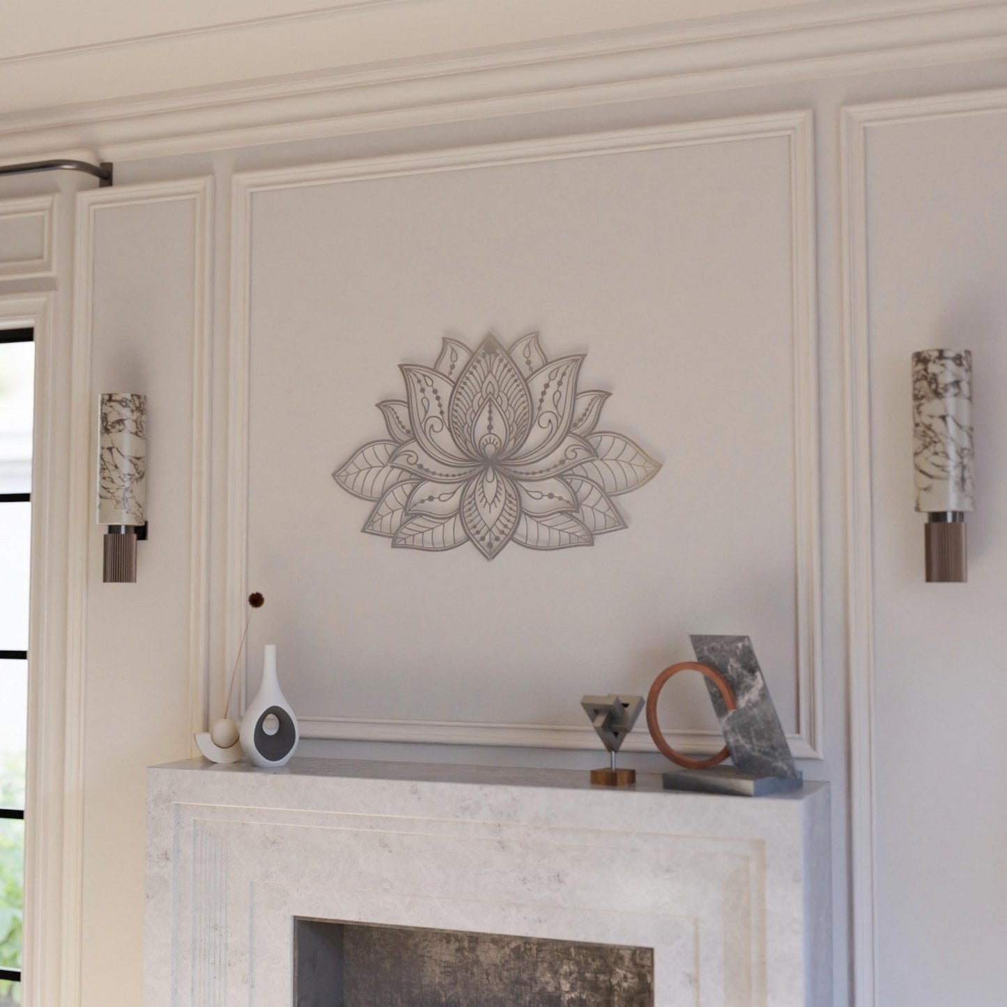 Lotus Mandala Wall Art For Living Room- Spiritual Home Decor Ideas, Shiny Metal
