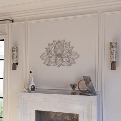 Lotus Mandala Wall Art For Living Room- Spiritual Home Decor Ideas, Shiny Metal