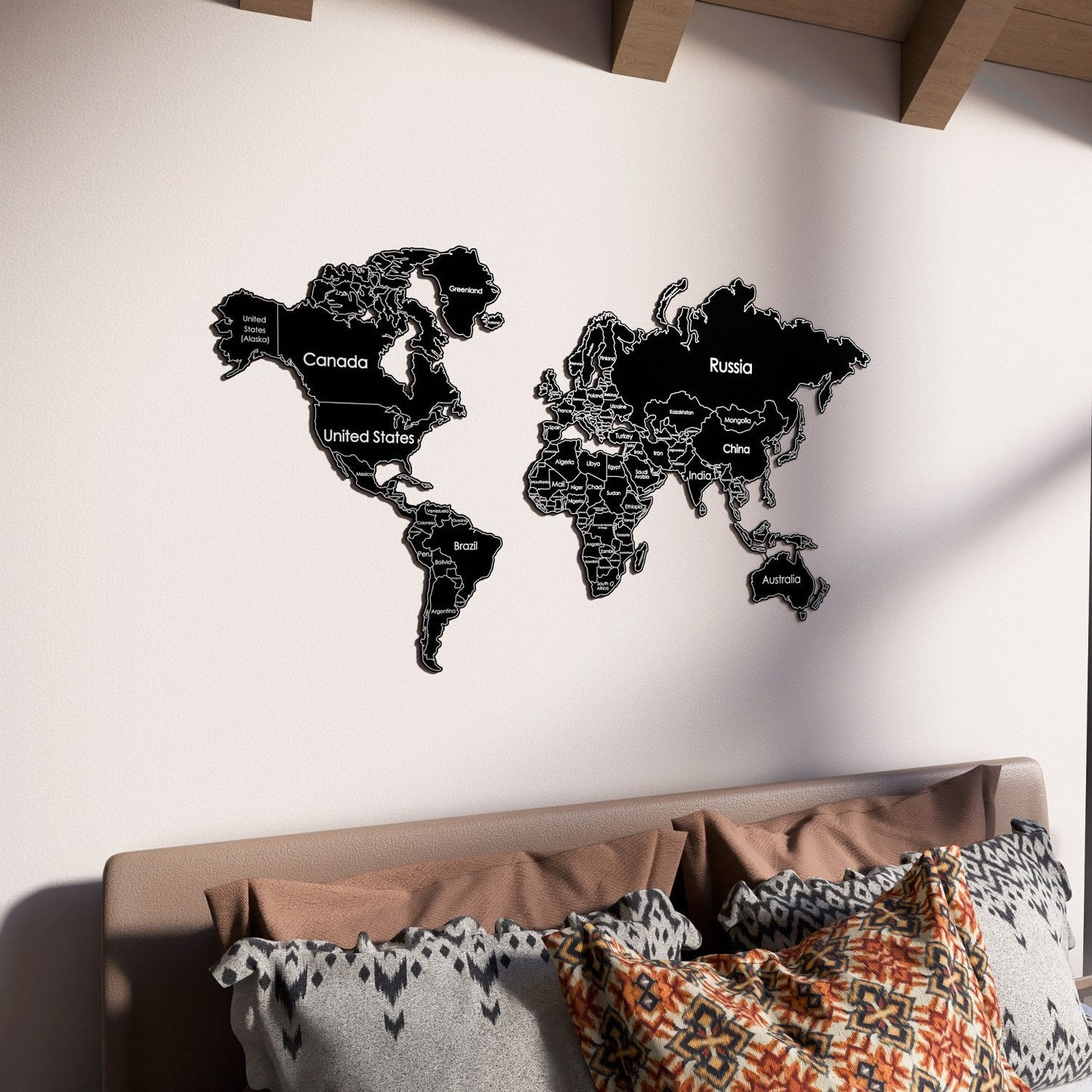 World Map for Wall - Metal Wall Art Living Room & Office