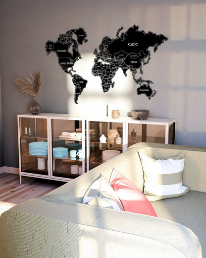 World Map for Wall - Metal Wall Art Living Room & Office