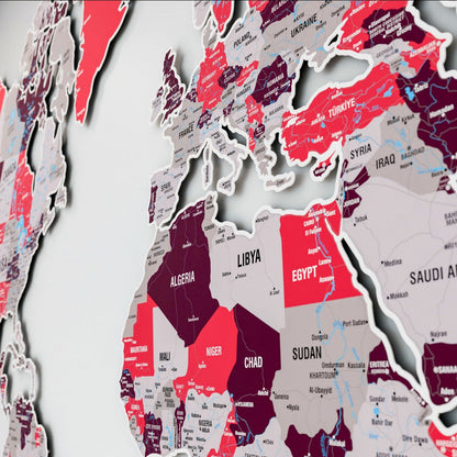World Map Wall Art - UV Print on Metal, Vibrant Colors (Crimson)