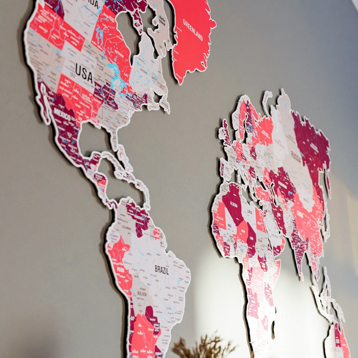 World Map Wall Art - UV Print on Metal, Vibrant Colors (Crimson)