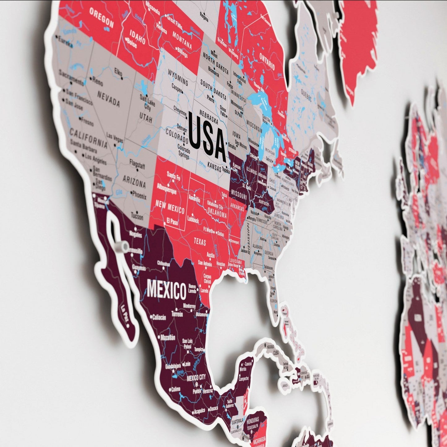 World Map Wall Art - UV Print on Metal, Vibrant Colors (Crimson)