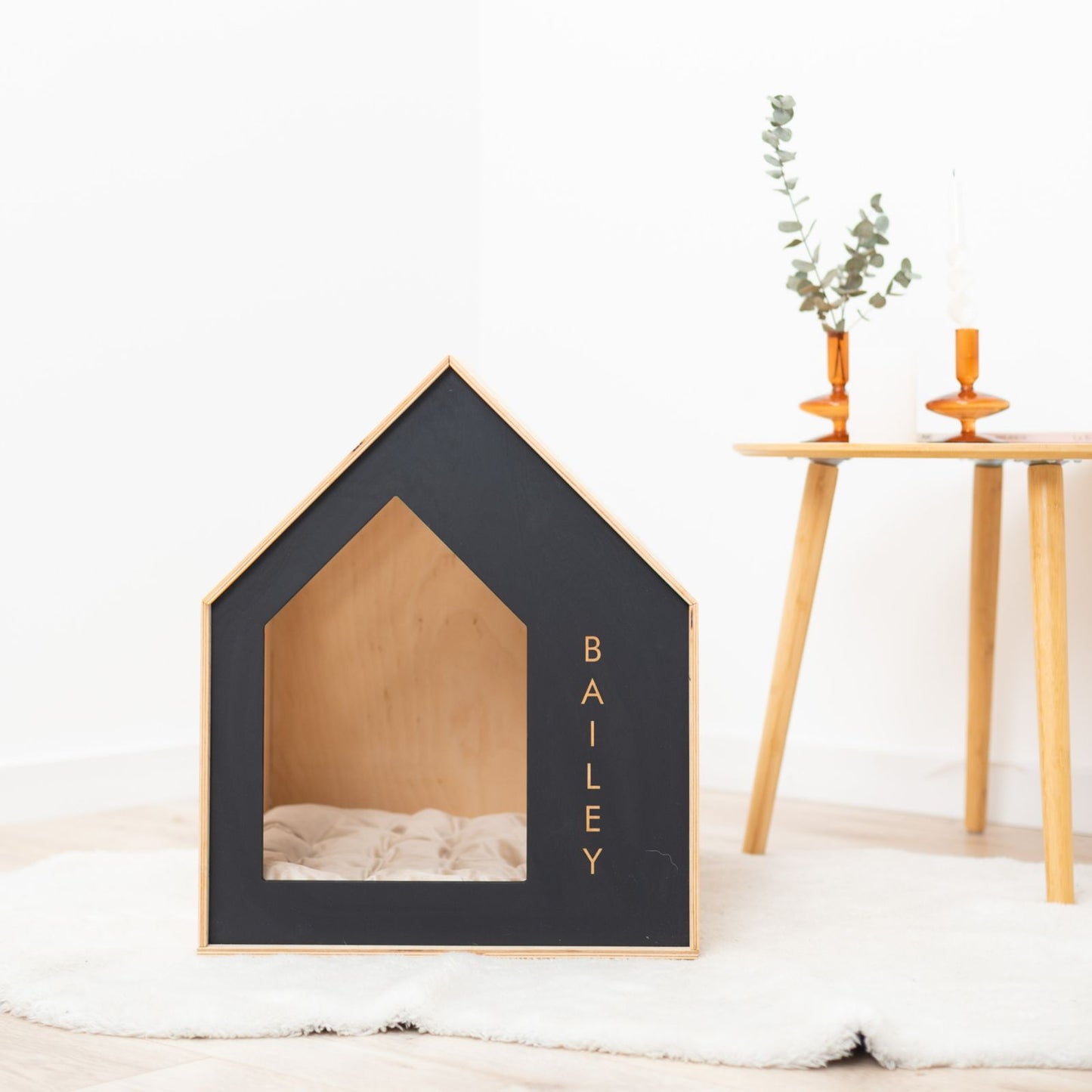 Booth-Style Wooden Dog House - Black