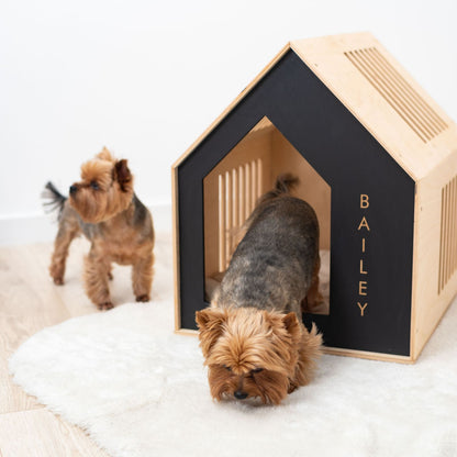 Booth-Style Wooden Dog House - Black